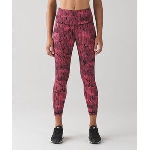Lululemon High Times Pant 7/8 Leggings Down Pour Electric Coral Black Size 4